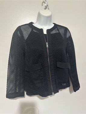 Ann Taylor Petite Black Mesh Zip‑Up Jacket Size SP Modern Chic Style